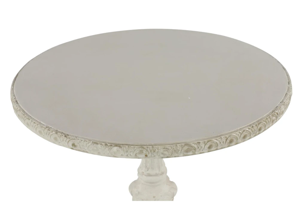 French Country Round White Wooden End Table With Ornate Scrollwork 5 French Country Round White Wooden End Table With Ornate Scrollwork - Image 5