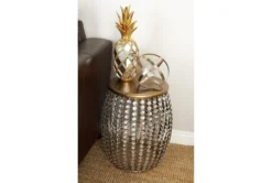 16" Silver Bead And Wood Accent Table -Living Room Furniture Shop 270295 silver metal accent table room 85