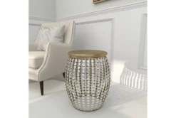 16" Silver Bead And Wood Accent Table -Living Room Furniture Shop 270295 silver metal accent table room 88