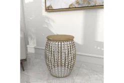 16" Silver Bead And Wood Accent Table -Living Room Furniture Shop 270295 silver metal accent table room 89