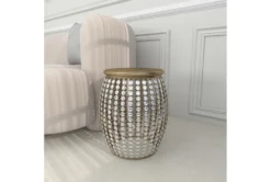 16" Silver Bead And Wood Accent Table -Living Room Furniture Shop 270295 silver metal accent table room 90