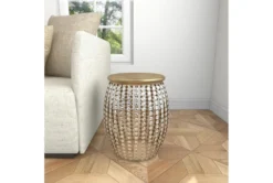 16" Silver Bead And Wood Accent Table -Living Room Furniture Shop 270295 silver metal accent table room 91