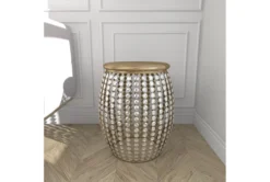 16" Silver Bead And Wood Accent Table -Living Room Furniture Shop 270295 silver metal accent table room 92