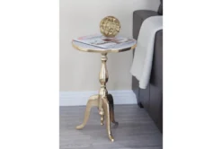 15" Grey Marble Round Accent Table With Gold Aluminum Rim And Stand 7 15" Grey Marble Round Accent Table With Gold Aluminum Rim And Stand -Living Room Furniture Shop 270313 grey stone accent table room 85
