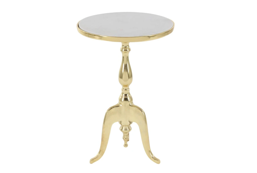 15" Grey Marble Round Accent Table With Gold Aluminum Rim And Stand 1 15" Grey Marble Round Accent Table With Gold Aluminum Rim And Stand