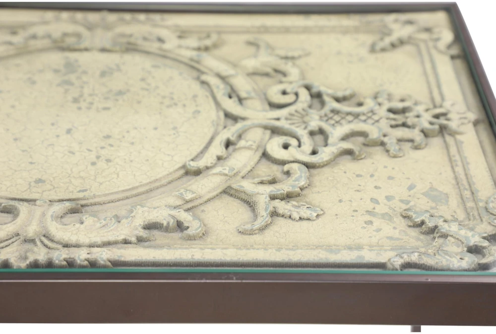 Small Black Metal & Carved Vintage Grey Wood Nesting Accent Tables-Set Of 3 7 Small Black Metal & Carved Vintage Grey Wood Nesting Accent Tables-Set Of 3 - Image 7