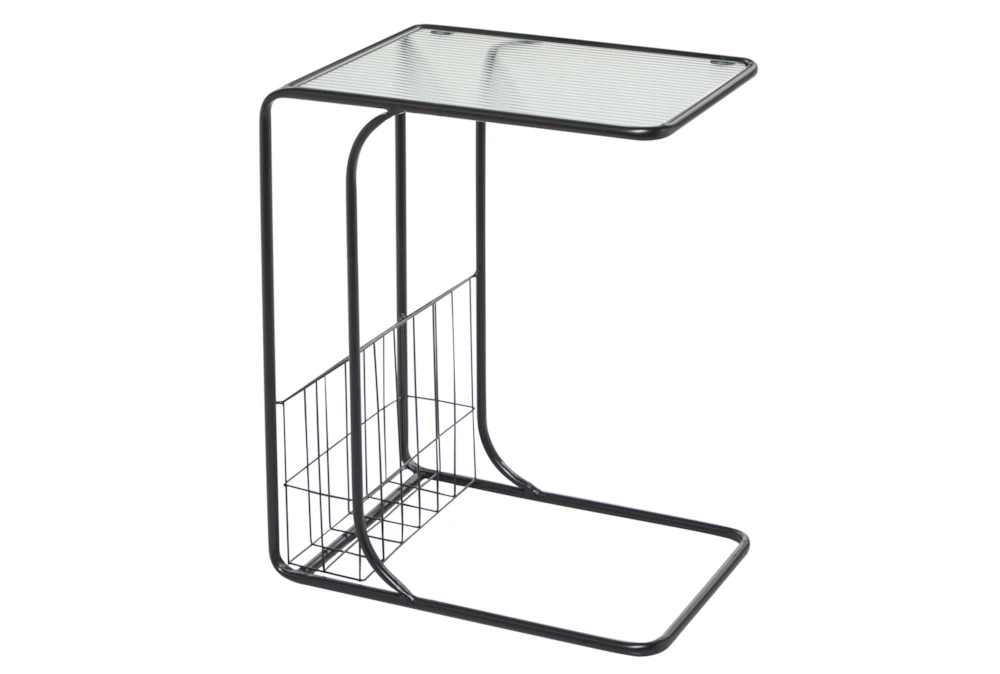 Metal And Glass C Table With Magazine Rack 1 Metal And Glass C Table With Magazine Rack