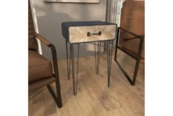 Modern Iron And Wood End Table With Chevron Patterned Drawer -Living Room Furniture Shop 270339 black metal accent table room 94