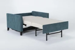 Mikayla Teal 48" Twin Sofa Sleeper -Living Room Furniture Shop 270874 blue fabric sleeper side 19