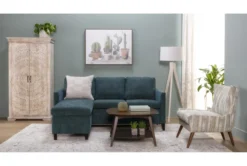 Mikayla Teal 76" Queen Plus Sleeper With Reversible Chaise -Living Room Furniture Shop 270877 blue fabric sleeper room 59