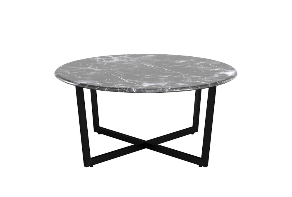 Liv Black Faux Marble Round Coffee Table With Matte Black Base 2 Liv Black Faux Marble Round Coffee Table With Matte Black Base - Image 2