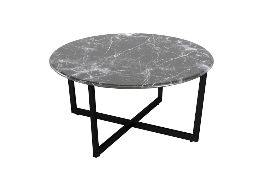 Liv Black Faux Marble Round Coffee Table With Matte Black Base 4 Liv Black Faux Marble Round Coffee Table With Matte Black Base - Image 4