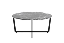 Liv Black Faux Marble Round Coffee Table With Matte Black Base