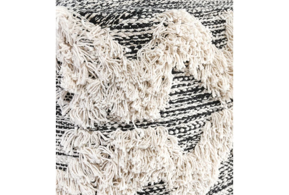 Pouf-Black + Ivory Textured Fringe 18X18X14 3 Pouf-Black + Ivory Textured Fringe 18X18X14 - Image 3