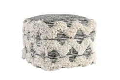 Pouf-Black + Ivory Textured Fringe 18X18X14