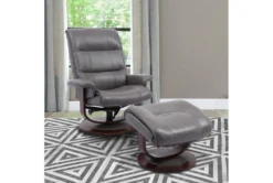 Dalbert Grey Leather Manual Reclining Swivel Chair And Ottoman