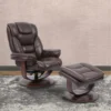 Farley Brown Leather Manual Reclining Swivel Chair And Ottoman