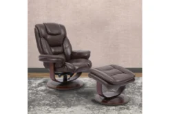 Farley Brown Leather Manual Reclining Swivel Chair And Ottoman