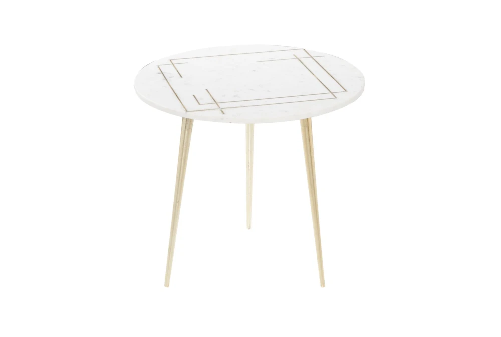 20" Marble + Gold Round Accent Table With Square Inlay 6 20" Marble + Gold Round Accent Table With Square Inlay - Image 6