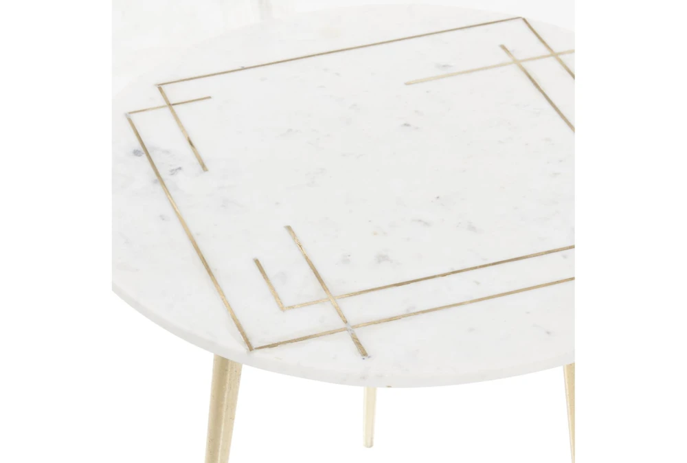 20" Marble + Gold Round Accent Table With Square Inlay 3 20" Marble + Gold Round Accent Table With Square Inlay - Image 3