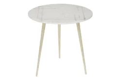 20" Marble + Gold Round Accent Table With Square Inlay