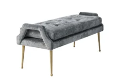 Faye Grey Slub Velvet Bench -Living Room Furniture Shop 276582 grey fabric bench side 14
