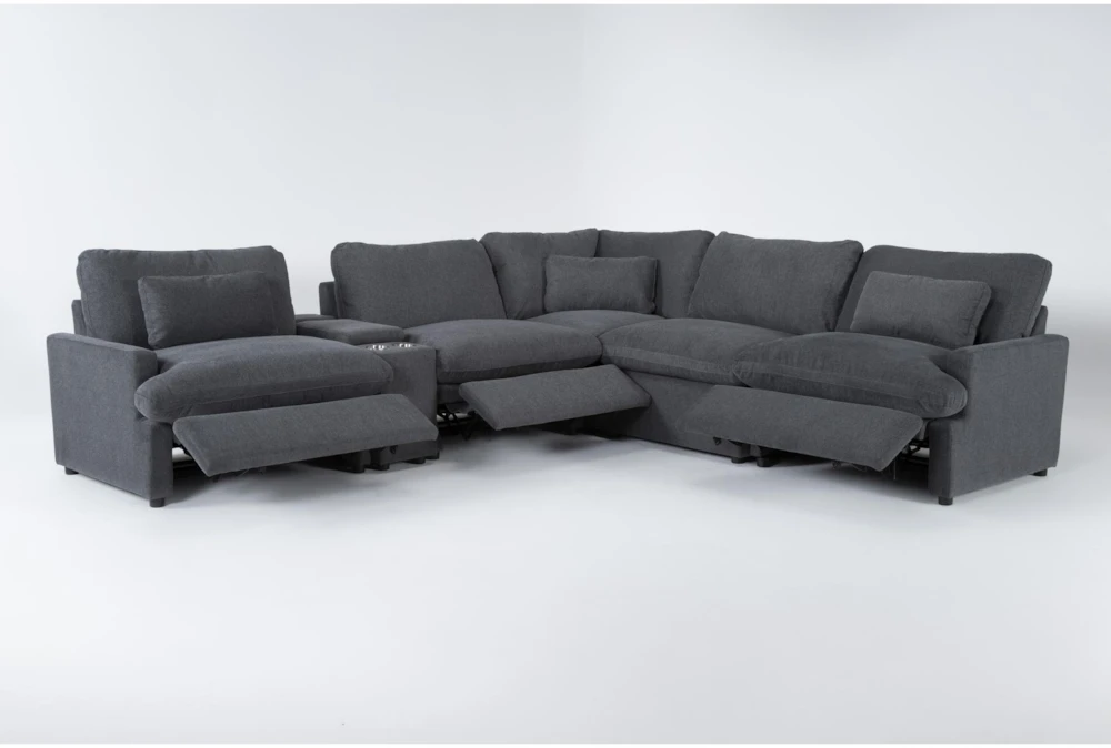 Jolene Dark Grey 134" 6 Piece Power Reclining Modular Sectional With 3 Power Recliner, Console & Ottoman 2 Jolene Dark Grey 134" 6 Piece Power Reclining Modular Sectional With 3 Power Recliner, Console & Ottoman - Image 2