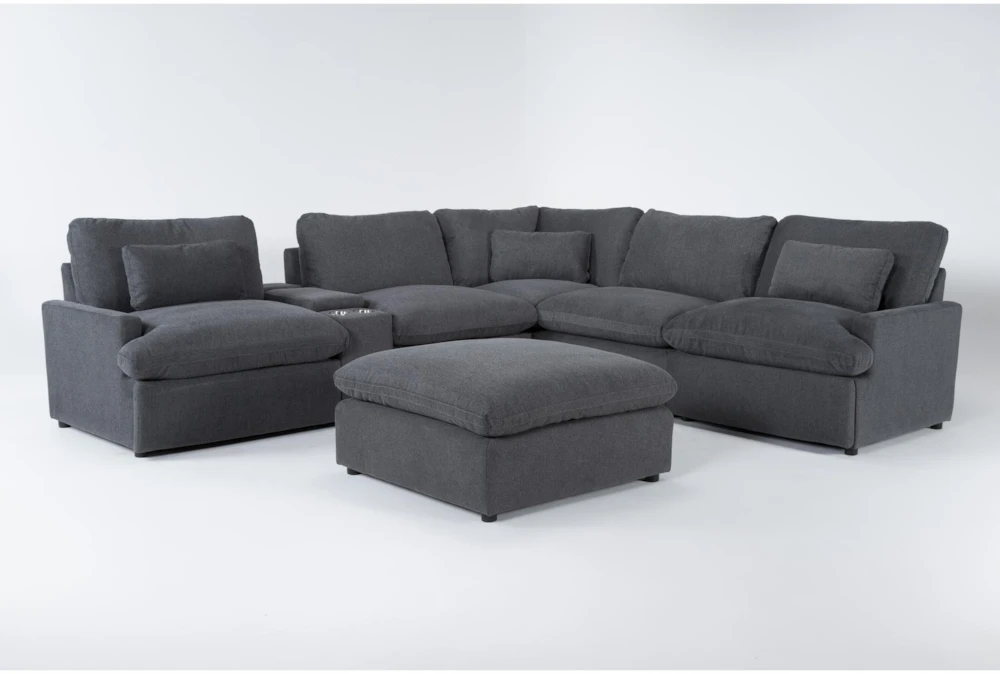 Jolene Dark Grey 134" 6 Piece Power Reclining Modular Sectional With 3 Power Recliner, Console & Ottoman 1 Jolene Dark Grey 134" 6 Piece Power Reclining Modular Sectional With 3 Power Recliner, Console & Ottoman