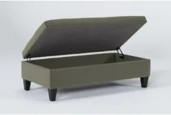 Perch II 50" Velvet Fabric Olive Medium Rectangle Storage Ottoman -Living Room Furniture Shop 277903 green fabric ottoman side 19