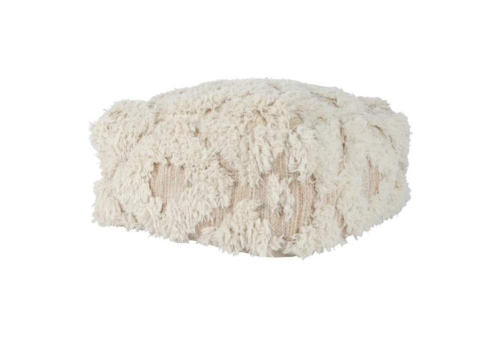 24X24 Sand + Ivory Diamond Fringe Pouf 1 24X24 Sand + Ivory Diamond Fringe Pouf