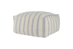 24X24 Natural + Blue Awning Stripe Pouf