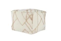 18X18 Ivory + Natural Fine Geometric Pouf