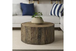 Yuma Round Drum Coffee Table With Wheels -Living Room Furniture Shop 282121 brown wood coffee table room 42
