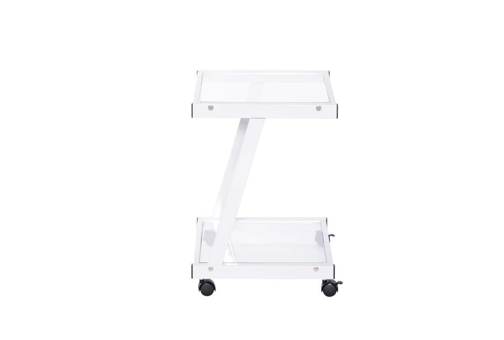 Reyes White Rolling Printer Cart With Clear Glass - Image 3
