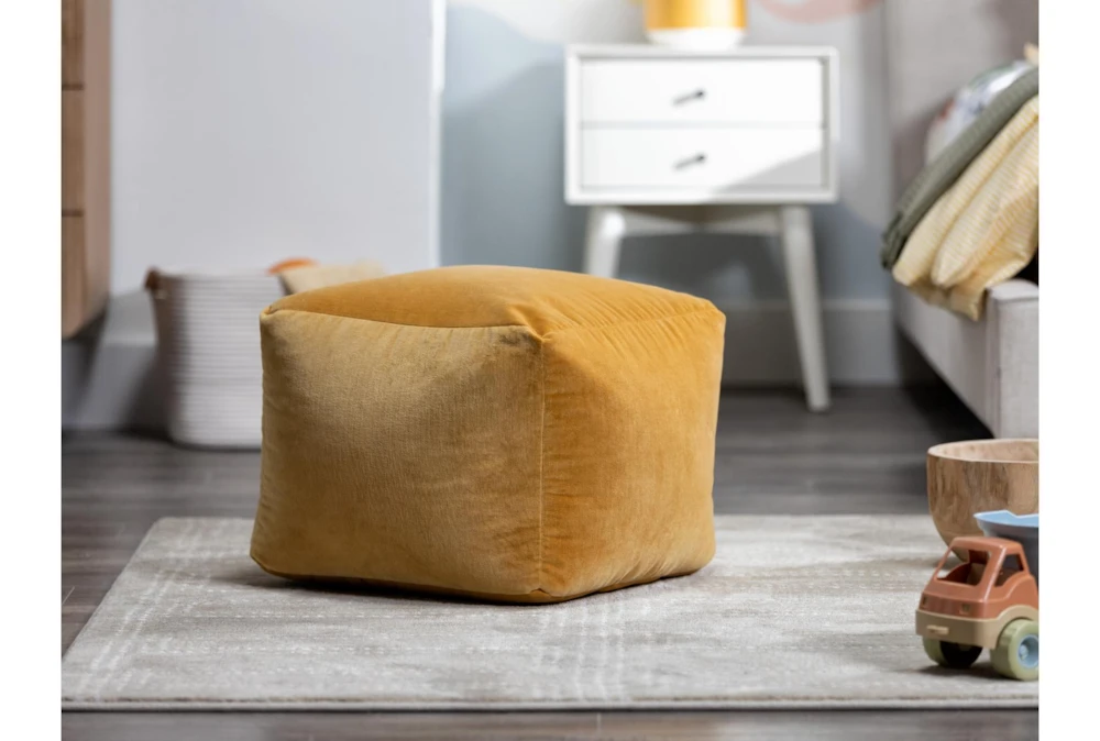 18X18 Golden Yellow Cotton Velvet Cube Floor Pouf 5 18X18 Golden Yellow Cotton Velvet Cube Floor Pouf - Image 5