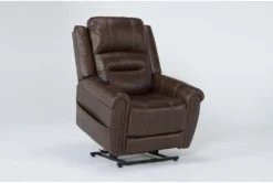Oscar Saddle Power Lift Recliner With Power Headrest, Lumbar & USB -Living Room Furniture Shop 286169 brown fabric lift detail 44
