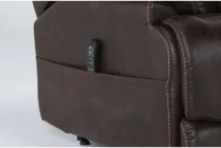 Clive Brown Power Lift Recliner With Power Headrest, Lumbar & USB -Living Room Furniture Shop 286171 brown fabric lift detail 47
