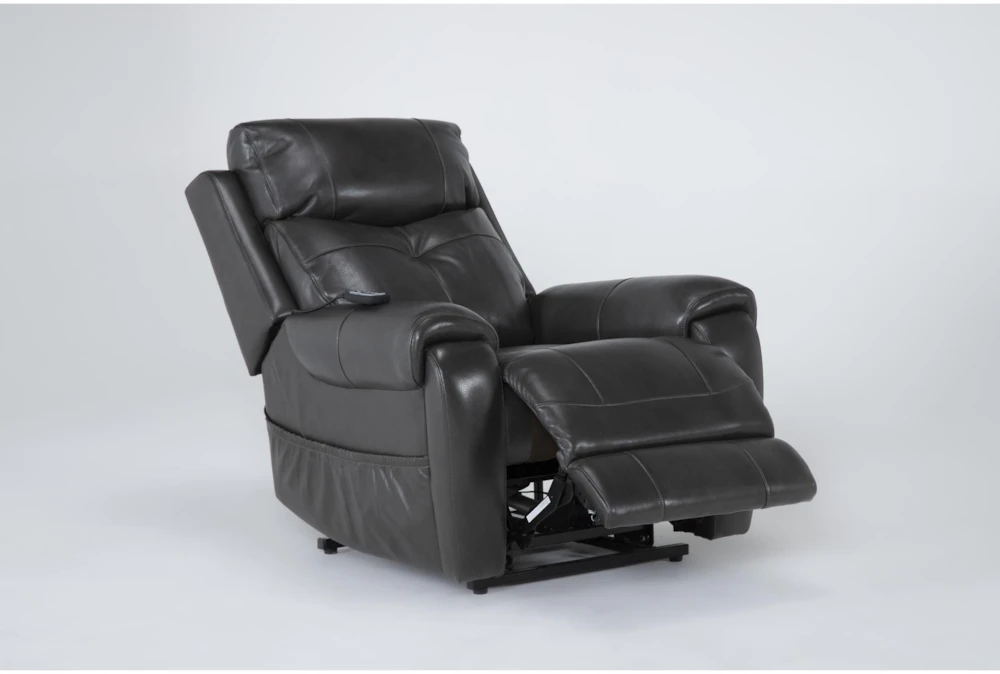 Carl Dark Grey Leather Power Lift Recliner With Power Headrest & Heat 4 Carl Dark Grey Leather Power Lift Recliner With Power Headrest & Heat - Image 4