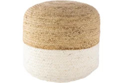 18" Round Khaki + Ivory Jute Braidedfloor Pouf
