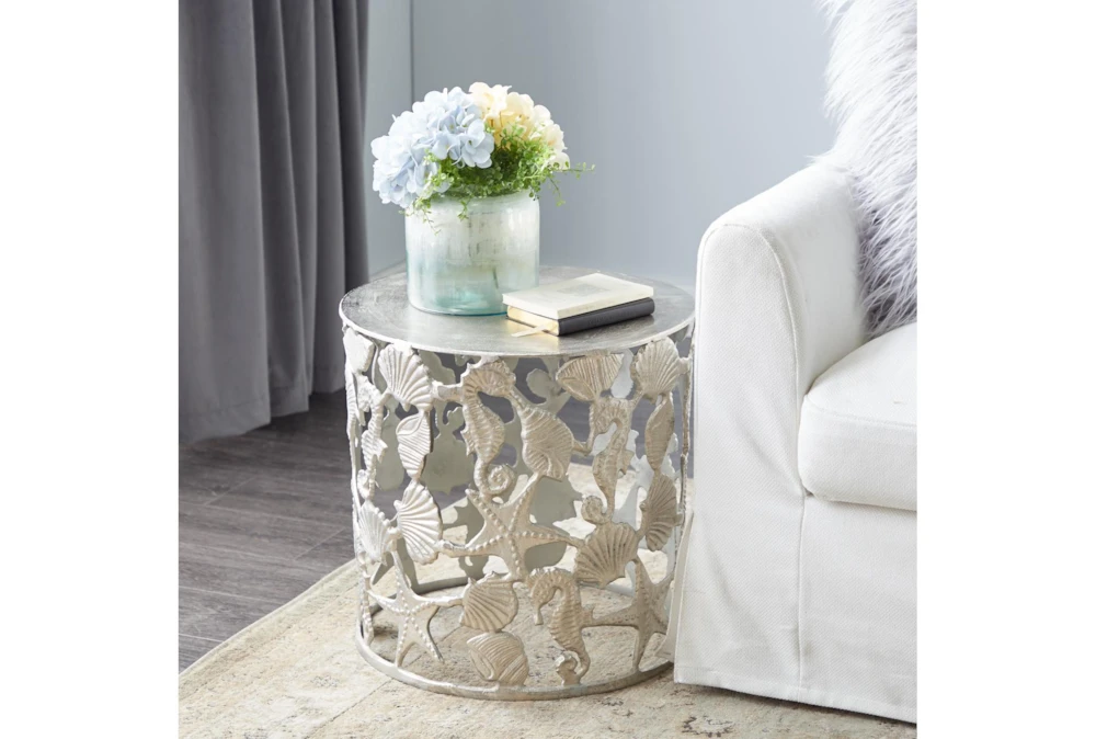 18X19 Silver Aluminum Coastal Accent Table 4 18X19 Silver Aluminum Coastal Accent Table - Image 4