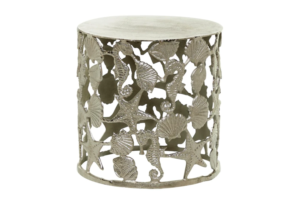 18X19 Silver Aluminum Coastal Accent Table 1 18X19 Silver Aluminum Coastal Accent Table