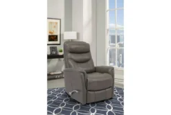 Gannon Leather Grey Swivel Glider Rocker Recliner With Adjustable Headrest