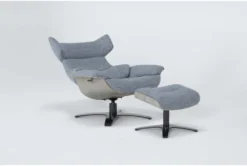 Raiden Blue Reclining Swivel Chair & Ottoman -Living Room Furniture Shop 300129 blue fabric chair and ottoman set recline 23