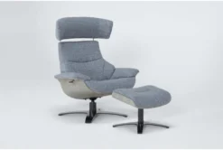 Raiden Blue Reclining Swivel Chair & Ottoman -Living Room Furniture Shop 300129 blue fabric chair and ottoman set side 20