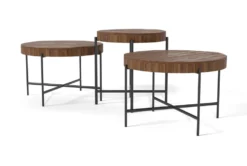 Dunkin 3 Piece 28" Coffee Table Set -Living Room Furniture Shop 300463 brown wood coffee and end table set side 19