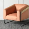 Suede Fabric With Natural Ash + Metal Frame Accent Chair