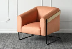 Suede Fabric With Natural Ash + Metal Frame Accent Chair