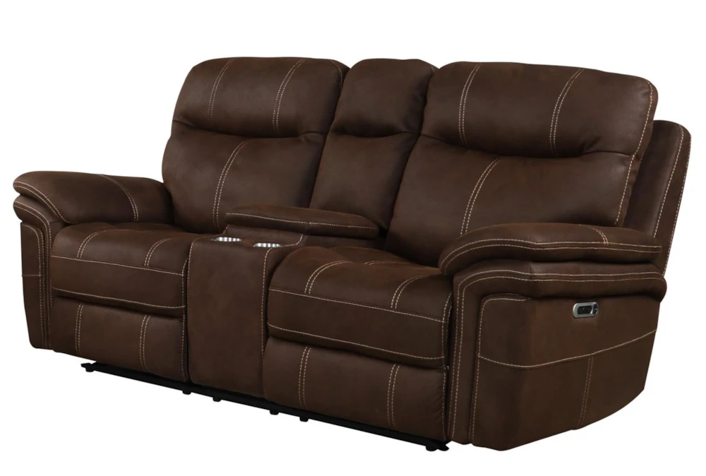 Bateman Chocolate 81" Power Reclining Console Loveseat With Power Headest & USB 1 Bateman Chocolate 81" Power Reclining Console Loveseat With Power Headest & USB