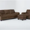 Foley Leather 3 Piece Sofa, Chair & Ottoman Set