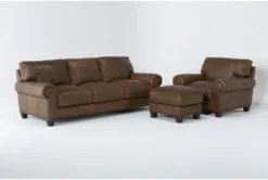 Foley Leather 3 Piece Sofa, Chair & Ottoman Set